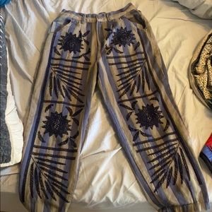 Free People Wide Leg embroidered jeans
